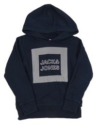 Tmavomodrá mikina s potiskem a kapucí Jack & Jones