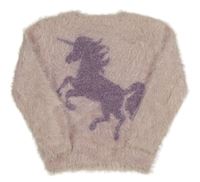 Růžový chlupatý třpytivý svetr s jednorožcem Nutmeg