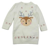 Bílé chlupaté svetrové šaty se sobem s flitry M&Co.