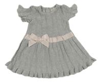 Šedé třpytivé svetrové šaty s mašlí