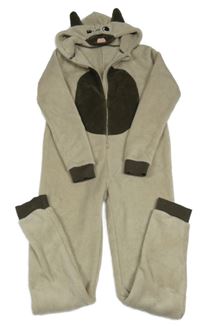 Béžovo-hnědá chlupatá kombinéza s kapucí - pes