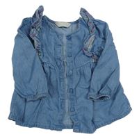 Modrá halenka riflového vzhledu s volánky s výšivkami Primark