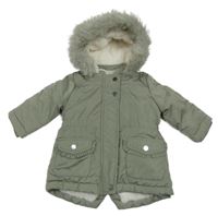 Khaki šusťáková zimní parka s kapucí s kožešinou Next