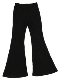 Černé žebrované úpletové flare legíny Shein