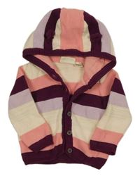 Barevný pruhovaný propínací svetr s kapucí Lupilu