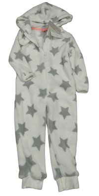 Nové - Bílá chlupatá kombinéza s hvězdami a kapucí Kiki&Koko
