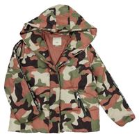 Khaki-starorůžovo-černá army šusťáková zimní bunda s kapucí River Island