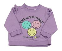 Levandulová mikina se smajlíky a volánky