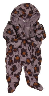 Fialová vzorovaná šusťáková zimní kombinéza s kapucí + rukavice Next