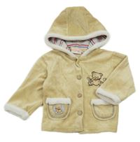 Béžová sametová propínací mikina s medvědem a kapucí