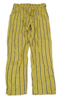 Žluto-černo-bílé pruhované lehké kalhoty s páskem Lindex