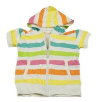 Bílo-barevné pruhované teplákové propínací tričko s kapucí