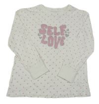 Bílé puntíkaté triko s nápisem a srdíčky Y.F.K.