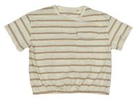 Smetanovo-hnědé pruhované crop tričko s kapsou F&F