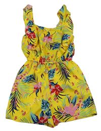 Žluto-barevný květovaný lehký kraťasový overal Primark