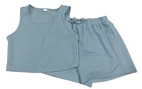 2 set - Šedomodrý žebrovaný crop top + kraťasy Shein