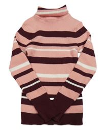 Růžovo-vínový pruhovaný pletený rolák Primark