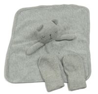 2 set - šedý pletený usínáček s medvědem + pletené rukavice 