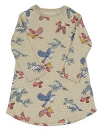 Béžové melírované teplákové šaty s ptáčky H&M