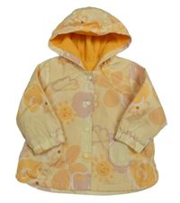 Světležlutá šusťáková jarní bunda s květy a sluníčky a kapucí Nutmeg