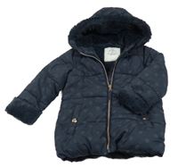 Tmavomodrá šusťáková zimní puntíkatá bunda s kapucí George