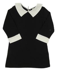 Černé úpletové šaty s bílým límečkem 