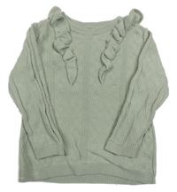 Světlezelený vzorovaný lehký svetr s volánky Tu