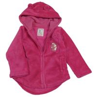 Růžová chlupatá propínací mikina s kočkou a kapucí Reserved
