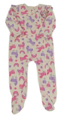 Bílo-fialovo-růžový fleecový overal s jednorožci dunnes 