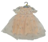 Nové - meruňkové tylové šaty s výšivkami květů Pep&Co