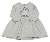 Šedé melírované šaty s jednorožcem z flitrů H&M