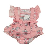 Růžový kraťasový overal se slony 