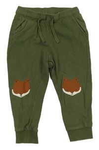 Tmavozelené tepláky s s liškami H&M