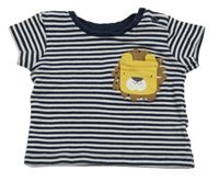 Tmavomodro-bílé pruhované žebrované tričko s lvem Matalan
