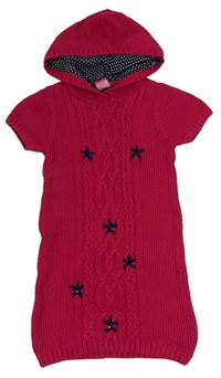 Malinové svetrové šaty s kapucí a hvězdami