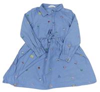 Modré košilové šaty riflového vzhledu s obrázky a páskem H&M
