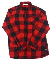 Červeno-černá kostkovaná flanelová košile H&M