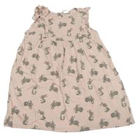 Růžové bavlněné šaty s králíky a volánky zn. H&M