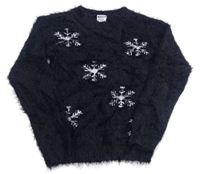 Černý chlupatý svetr s vločkami Pocopiano