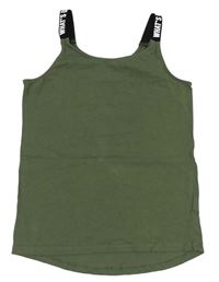 Khaki-černý top s nápisy na ramínkách C&A