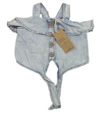 Světlemodrý riflový crop top s vázáním a volánkem Next