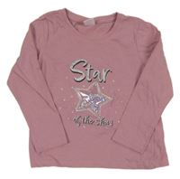 Starorůžové triko s nápisy a hvězdou s flitry Little kids