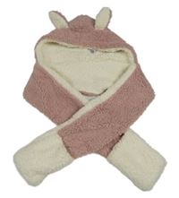 Růžovo-bílá huňatá čepice se šálou a kapucí F&F