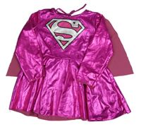 Kostým - 2set - Fuchsiové lesklé šaty + plášť - Supergirl