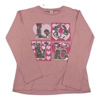 Růžové triko s nápisem a flitry Tu