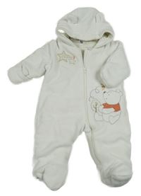 Bílá fleecová zateplená kombinéza s medvídkem Pú a kapucí Disney