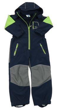 Tmavomodro-šedo-zelená softshellová kombinéza s kapucí Topolino