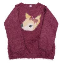 Vínový chlupatý svetr s laní Dopodopo