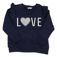 Tmavomodrá mikina s nápisem a srdcem Primark