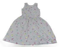 Bílo-tmavomodré pruhované šaty s obrázky Kids